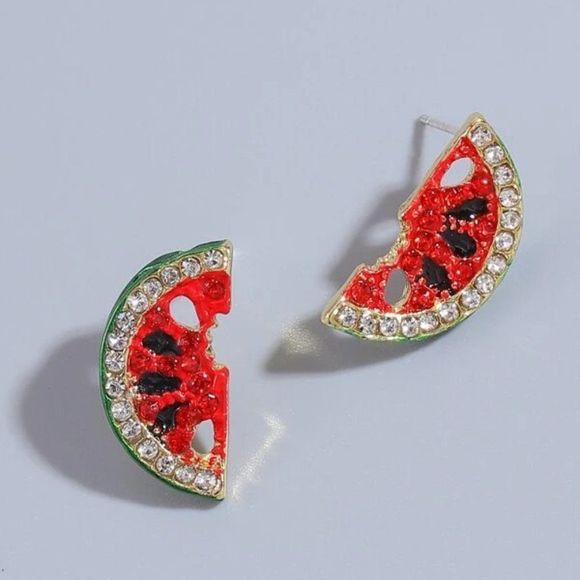 7/$35 Watermelon Stud Earrings Crystal Watermelon Studs Fun Earrings - Picture 3 of 5
